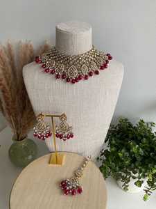 <b>Beautiful</b> Fancy Design High Gold Plated Party Wear Choker Necklace Set Stainless Steel Kundan Jewellery Zircon for Special - Product Image 4