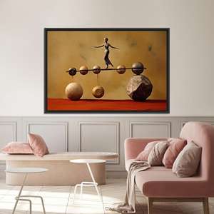 Tableau sur toile imprimé : Design Élégant Femme sur Pierre d'Équilibre, TOILE ENCARTÉCHÉE NOIRE - Product Image 1