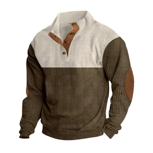 Spring And Autumn New <b>Men's</b> Stand Collar Coat Fashion Matching Color Pullover Hoodie Outdoor Casual Buttons - Product Image 6
