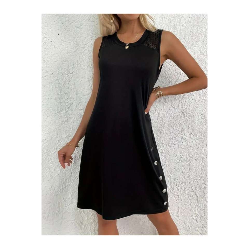 Women's Zero Sleeve Thick Strap Guipure Detailed Five Buttons on the Left Side Viscose