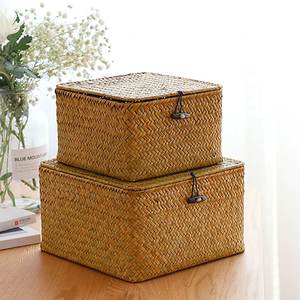 Seagrass <b>lidded</b> containers boxes great deal sea grass container box handmade straw <b>baskets</b> - Product Image 6