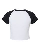 Camiseta Corta Bella Canvas de Mezclilla Blanca/Negra para Mujer, con Microcanalé, Cuello Raglán, Transpirable, con Orificios 3D, Ajustada, Personalizada, con Botones