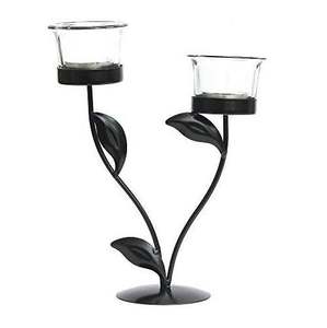 Porte-bougie décoratif en fer avec feuilles, design moderne pour la décoration de la maison et du bureau, mariages, fêtes, événements, fabriqué en Inde. - Product Image 1