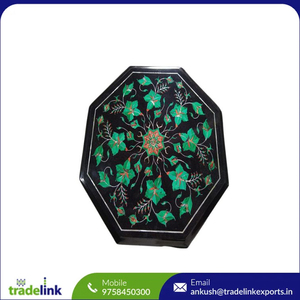 <b>Marble</b> Octagonal <b>Table</b> Top Wooden Base Pietra Dura Inlay Easy Assembly Glass Material Home Living Room Handmade Modern White - Product Image 3