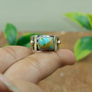 Bague turquoise bleue en argent sterling 925 avec anneau en laiton, bijoux turquoise, bague statement, bague en pierres précieuses, cadeau de Noël, bijoux - Product Image 2