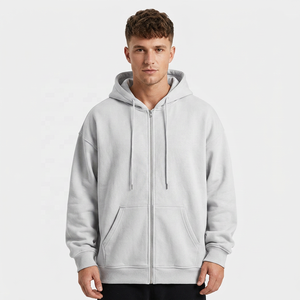 Sudadera con Capucha Unisex Blanca con Cierre, Estilo Oversize, Felpa Francesa, Color Sólido, Casual, Manga Larga, para Otoño - Product Image 4