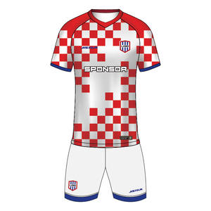 Ontwerp je eigen sublimatie boxy voetbaltenues Kroatië spelersversie rood-wit kleur retro voetbalshirt set - Product Image 1