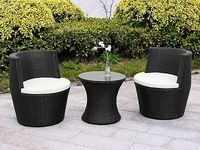 Ensemble de meubles de jardin 3 pièces en osier de style moderne avec chaises d'extérieur réglables en hauteur à cadre en aluminium et table en verre PU