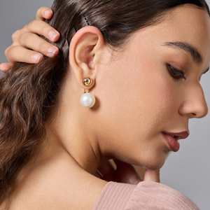 Pendientes de botón clásicos y modernos 193041 con diseño de bola religiosa, de aleación de cobre con circonita, diamante, perla y ámbar, ideales para regalo de fiesta. - Product Image 2