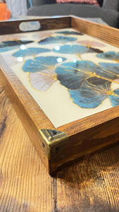 Bandeja para servir de madera maciza hecha a mano, forma rectangular con asas, regalo único para Decoración de cocina, bandeja para servir pintada - Product Image 5