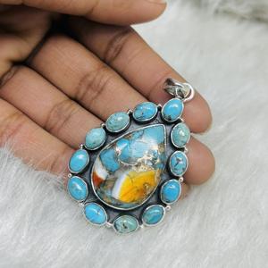 Oyster Copper Turquoise Pendant 925 Sterling Silver Pendant Beautiful Pendant Natural Stone Pendant - Product Image 4
