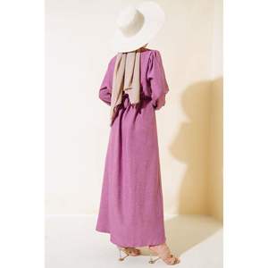 Vestido de lino con botones en las muñecas Dusty Rose - Product Image 3