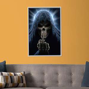 ภาพพิมพ์บนผ้าใบลายปีศาจซาตานสมัยใหม่ - งานศิลปะติดผนังรูปนิ้วกลางสุดหรู พร้อมกรอบสีขาว - Product Image 1