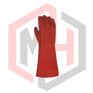 Red Welding Heat-Resistant Anti-Static Tear-Resistant Leather Welding Gauntlet <b>Gloves</b> 7 oz 16INCH Knit Wrist <b>Silicone</b>-free - Product Image 2