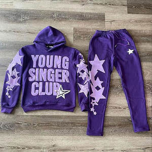 Custom Puff Printing logo 2 Piece <b>Hoodie</b> and Sweatpants Set <b>Men</b> Hoodies Cotton Set OEM Available Tracksuit - Product Image 2