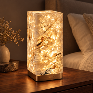 Wiederaufladbare Tragbare Marmor-Tischlampe, Kabellose Warmlicht-Leuchte mit Naturstein-Schirm für Schlafzimmer, Nachttisch, Schreibtisch und Wohnzimmer - Product Image 4