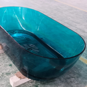 Baignoire autoportante colorée prête à être expédiée - Baignoire extra profonde transparente avec design en surface solide. (56", Bleu) - Product Image 1