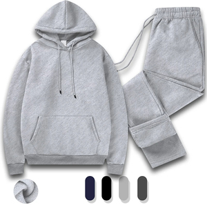 Chándal de manga larga con capucha de 2 piezas para hombre, 100% algodón, informal, para entrenamiento en el gimnasio, ropa deportiva, patrón sólido, grande y alto para la temporada de invierno - Product Image 1