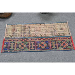 Alfombra de lana turca Vintage de 1,5x3,2 pies, área grande clásica Beige con diseño de retazos, respaldo de algas marinas para decoración de habitación de pasillo - Product Image 3