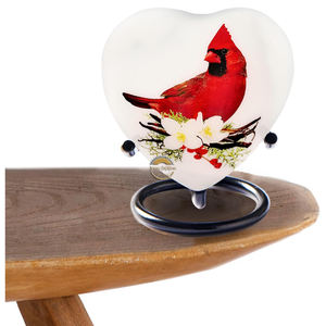 Cardinal Oiseau Coeur Souvenir Urne pour Cendres Blanc Mini Urne Crémation avec Stand Mémorial Urne Pet Souvenir par AYAANS - Product Image 3