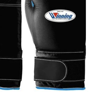 Gants de boxe professionnels en cuir noir et bleu ciel, avec fermeture velcro au poignet, pour l'entraînement et le sparring, pour hommes et femmes - Product Image 4