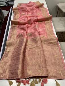 Sari en soie russe pure et douce pour femme avec pallu à tissage Zari de qualité supérieure, pompons et motif Butta, bordure Zari complète, fabriqué en Inde, en stock - Product Image 4