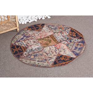 Vintage 3.4ft X 3.4ft Beige y azul de lana Patchwork alfombra turca tejido plano con respaldo de látex para decoraciones de sala de estar - Product Image 2