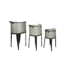 Juego de 3 jardineras de metal galvanizado con soportes, macetas elevadas de estilo industrial para decoración de interiores y exteriores, artículos de jardín - Product Image 5