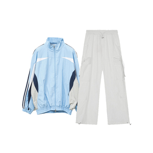 New Nylon Hoodie Patchwork Pullover Embroidery logo Windbreaker Track Suit Jacket Tracksuit for Men Streetwear Baggy Pant Set - Product Image 4