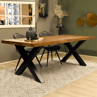 Table à manger moderne de luxe en bois de manguier massif 6 places avec pieds en bois pour hôtel et atelier