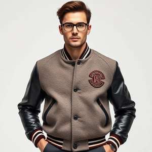 Chaqueta universitaria negra y dorada para hombre y mujer con bordado, tela de algodón, Mangas de cuero, MOQ bajo, OEM directo de fábrica - Product Image 2