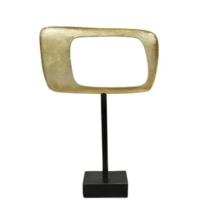 Sculpture Rectangle Or Contemporain sur Base en Marbre Élégant Accent Décoratif Moderne pour Affichage de Salon Bureau à Domicile - Product Image 1
