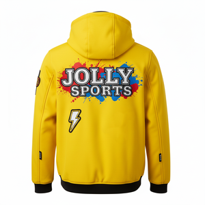 Veste Softshell Premium pour Hommes Tissu Polyester Durable Couleur Jaune Panneau Graphique Avant Logo Personnalisé Transfert Thermique - Product Image 2