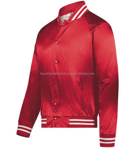 Chaqueta universitaria de béisbol al aire libre de alta calidad con cuello levantado tela de lona satinada logotipo personalizado bordado ropa de hombre suave - Product Image 3