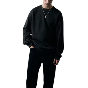 Sweat-shirt à col rond 100% coton mélangé pour hommes, coupe ample, décontracté, style solide, saison d'automne, technique teintée et délavée - Product Image 1