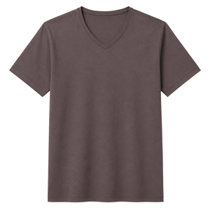 Camiseta de Algodón con Cuello en V Color Taupe al por Mayor, con Detalle de Manga Corta Minimalista, Lisa, para Hombre, Uso Diario Informal - Product Image 1