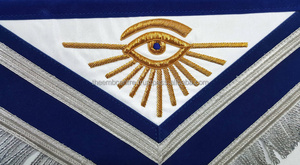 Tablier de loge maçonnique personnalisé en gros Past Master Blue Lodge-or brodé à la main avec frange argentée - Product Image 2