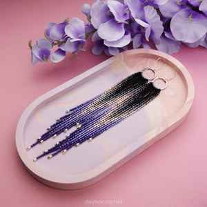 Handmade Ombre <b>Beaded</b> <b>Fringe</b> Earrings: Black Teal Gold - Product Image 1