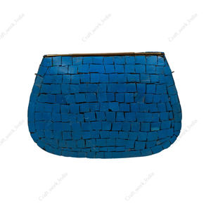 Sac à main en mosaïque bleue fait à la main avec incrustation rose, sac de soirée de luxe en métal, sac de soirée de mariage, sac à main de créateur pour femmes - Product Image 4
