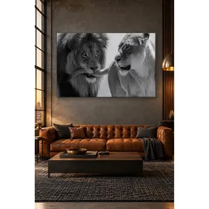 Impression sur toile Fida avec paire de lions amusants en noir et blanc - Product Image 2