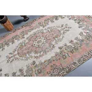 พรมตุรกีวินเทจ5.4 x 9.4ft เบจสีชมพูแบนสานขนสัตว์เย็บปะติดปะต่อกันลวดลายสำหรับห้องนั่งเล่นห้องโถงตกแต่ง - Product Image 5