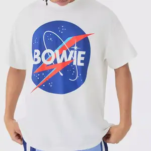 Maglietta oversize con licenza con stampa Bowie comoda maglia in tessuto girocollo regolare manica corta-Tee alla moda amanti della musica