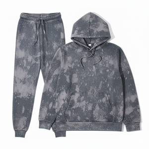 Survêtements imprimés personnalisés avec strass, jogging élastique à capuche délavé à l'acide avec cordon de serrage, survêtement d'hiver en polaire lourde et décontracté - Product Image 5