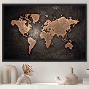 Impression sur toile de la carte du monde en cuivre : Art mural abstrait en verre trempé, TOILE ENCADRÉE NOIRE - Product Image 1