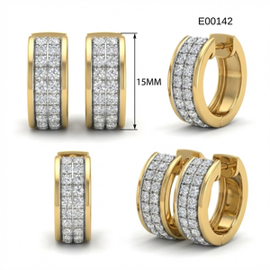 Pendientes de media aro contemporáneos de oro amarillo macizo de 18 quilates con doble fila de diamantes redondos pavé, joyería fina para regalo de Navidad. - Product Image 5