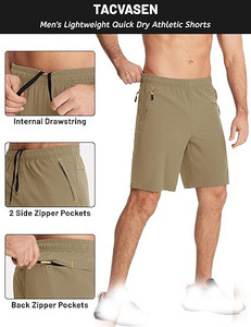 กางเกงขาสั้นออกกำลังกายสำหรับผู้ชายกางเกงกีฬาแห้งเร็วมีกระเป๋าระบายอากาศลายพื้นพื้นพื้น - Product Image 3