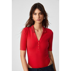 GRIMELANGE Lokkiser Women's Buttoned Wide <b>Collar</b> Neck <b>Short</b> <b>Sleeve</b> <b>Blouse</b> - Product Image 6