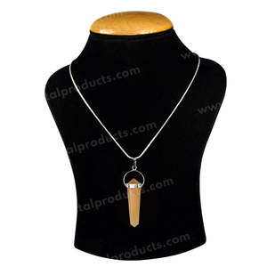 จี้รูปดินสอควอตซ์สีทองแบบปลายแหลมสองด้านพร้อมสร้อยโลหะ - Product Image 3
