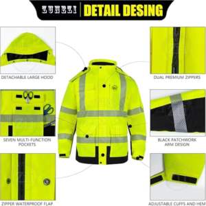 เสื้อแจ็คเก็ตนิรภัยสะท้อนแสงสีเหลือง ANSI Class 1 สำหรับผู้ชาย พร้อมไฟ LED กันน้ำ ผลิตจากไนลอน ทนลม  สามารถสกรีนโลโก้ได้ - Product Image 3