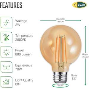 Ampoule LED à filament G95 8W E27, éclairage ton ambre, ampoules LED écoénergétiques - Product Image 1